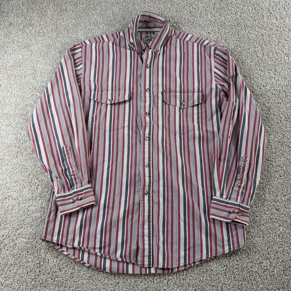 Vintage Ely Shirt Mens Large Red Striped Long Sleeve Snap Button Up Western